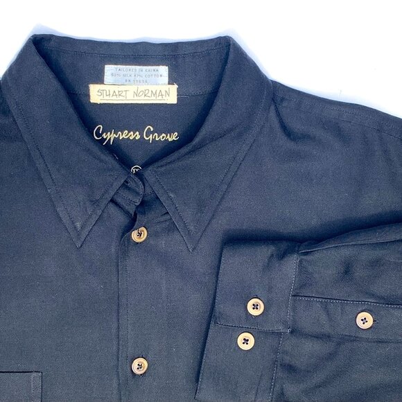 Men’s Cypress Grove Silk/Cotton Blend Long Sleeve Button Down Shirt, Black XXL - Picture 8 of 8